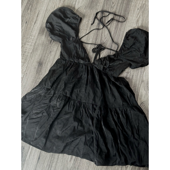 Cotton Candy LA Smocked Baby Doll Poof Dress - Shiny Black Small, Built In Short - Picture 1 of 9